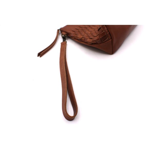 Kodiak Koyuk Woven Leather Wristlet Clutch Purse Zipper Closure Camel Brown - Picture 4 of 10